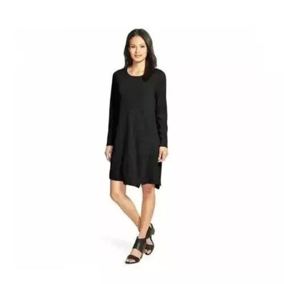 EILEEN FISHER Sweater Dress Small Petite Black Gray Soft Merino Wool Asymmetric - Picture 1 of 11